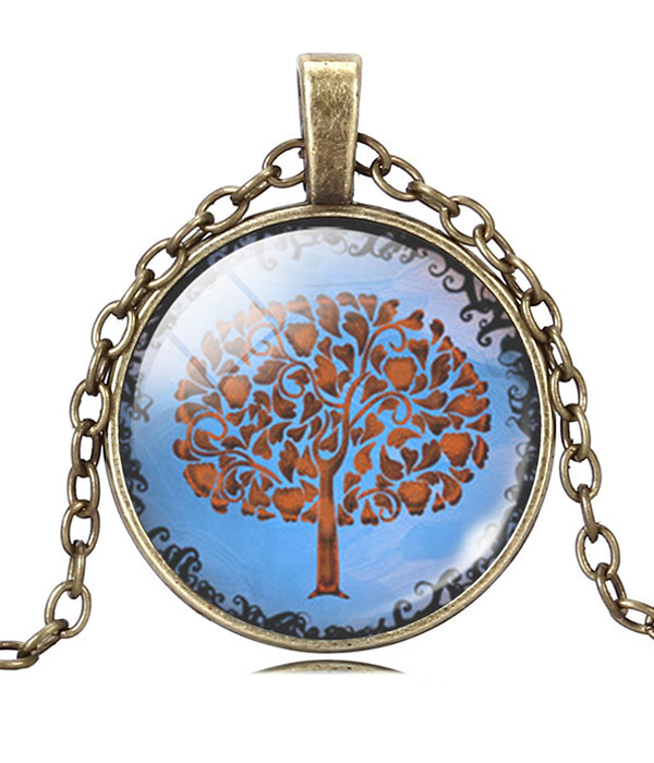 Antique bronze life of tree cabochon necklace