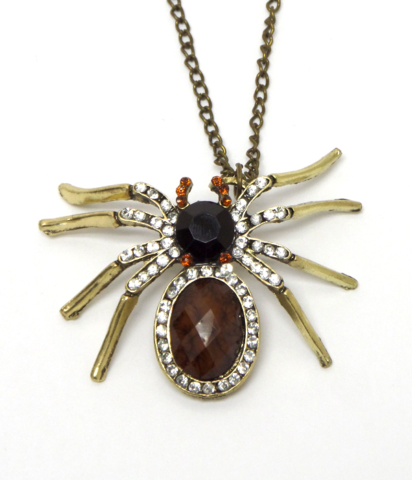 Spider pendant with crystals necklace set