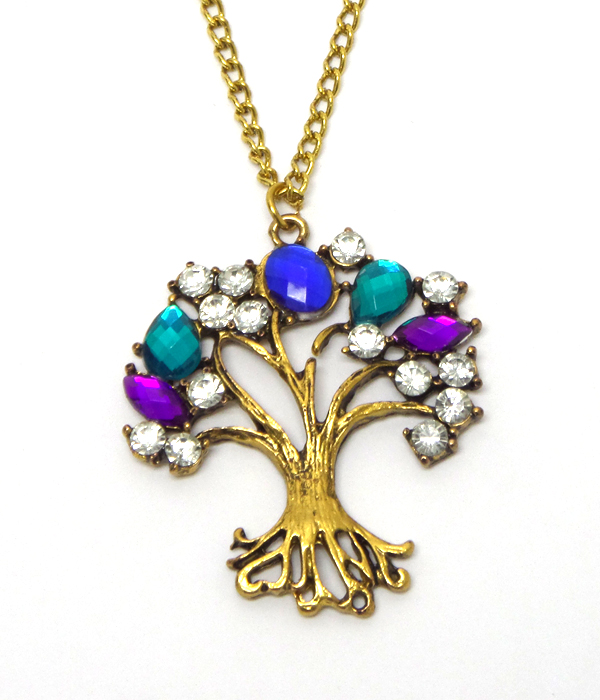 Multi stone tree of life necklace