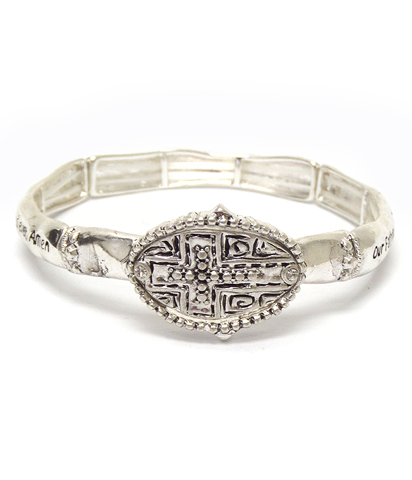 Rustic metal textured cross with message bracelet