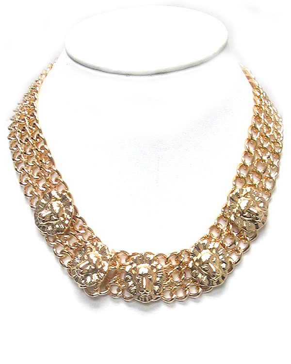 3 LAYER METAL LION ACCENT THICK CHAIN NECKLACE