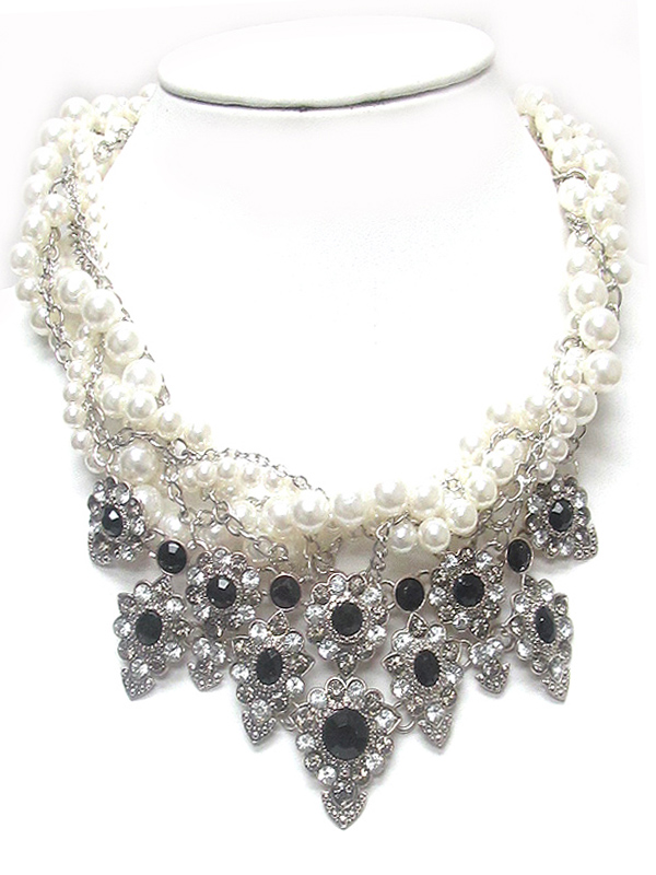 Luxury chunky crystal and braided pearl statement necklace