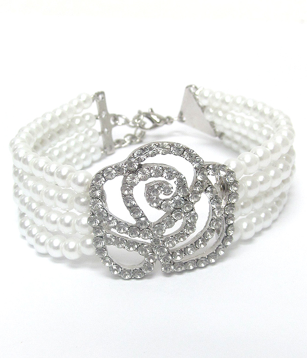Crystal rose and pearl bracelet
