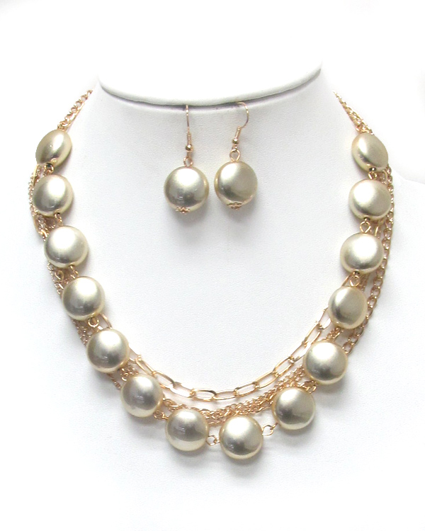 Multi puffy disk and fine chain necklace set