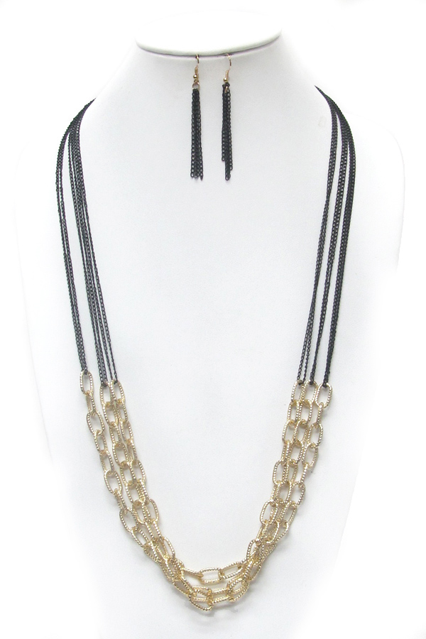Multi layer fine chain long necklace set