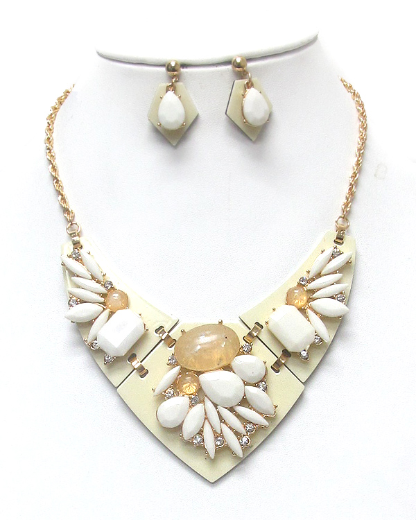 Multi stone mix bib necklace set