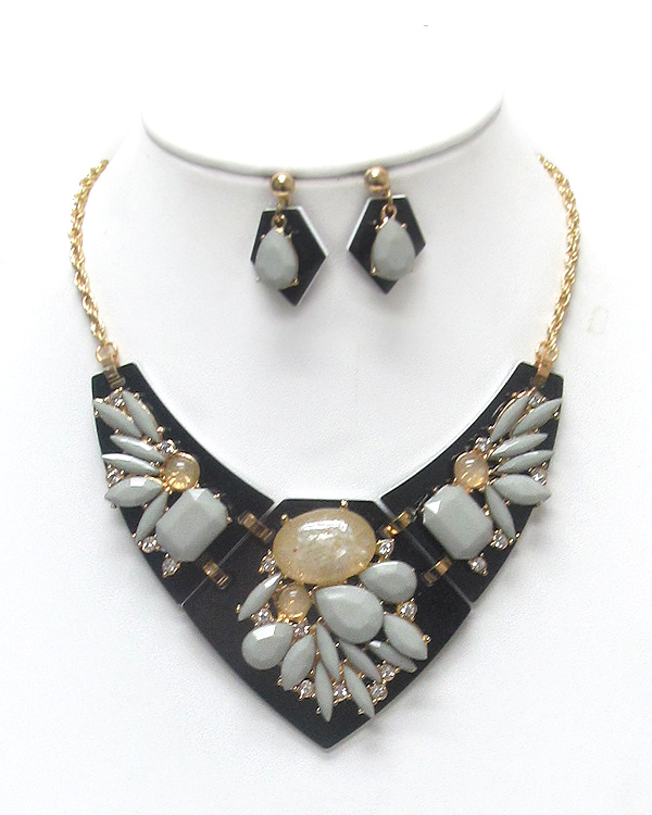 Multi stone mix bib necklace set