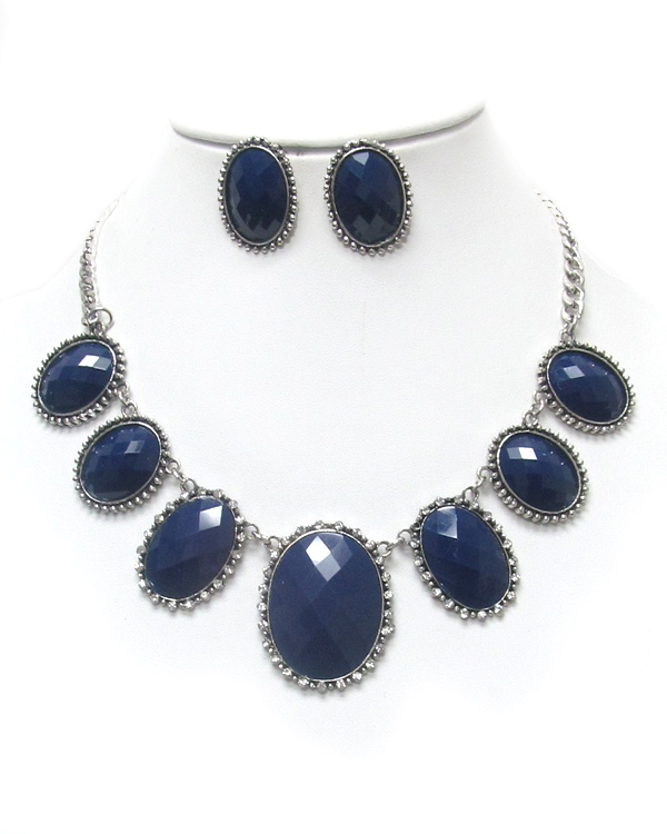 Facet stone link statement necklace set