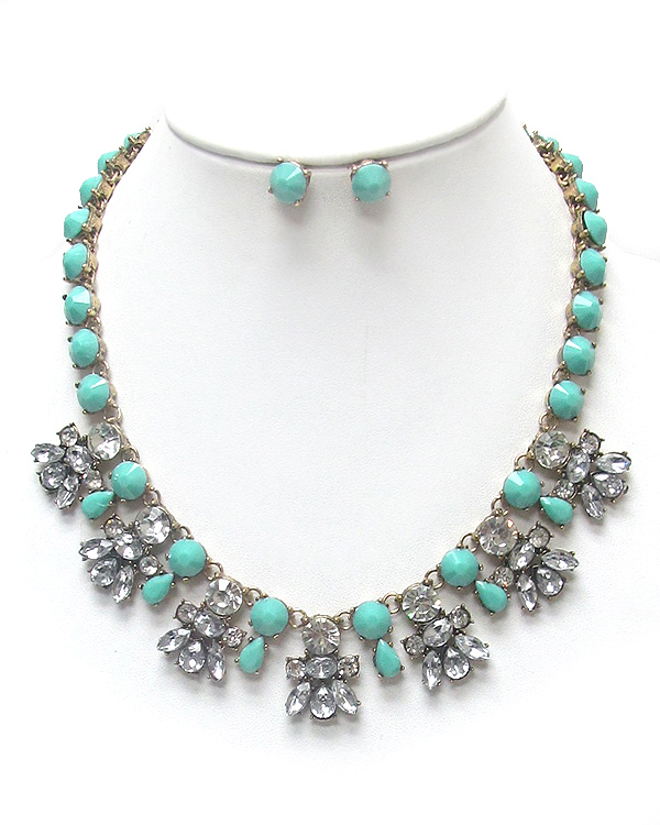 Crystal flower and turquoise chain necklace set