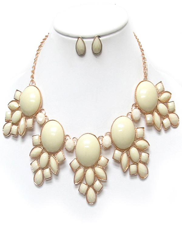 Puffy stone mix link statement necklace set