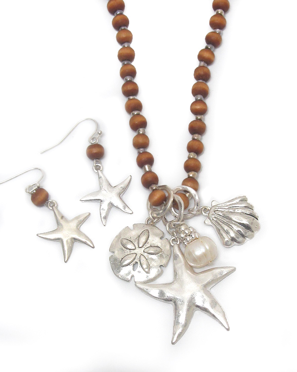 Sealife theme wood bead necklace set