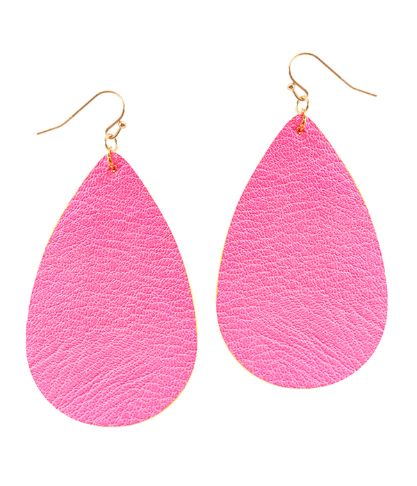 FAUX LEATHER TEARDROP NEON EARRING