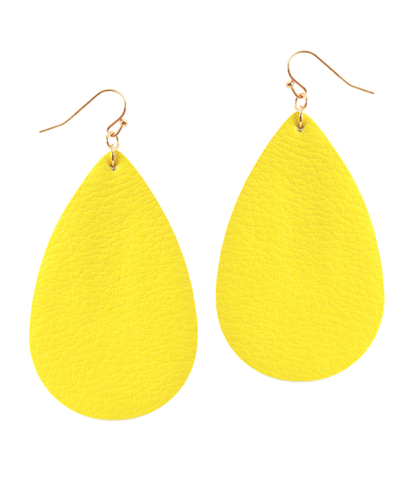 FAUX LEATHER TEARDROP NEON EARRING