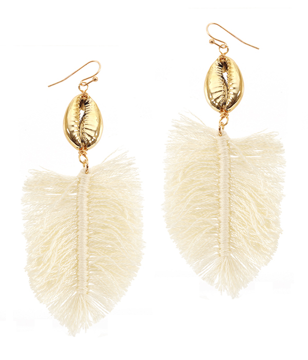 Cowry shell and thread monstera earring