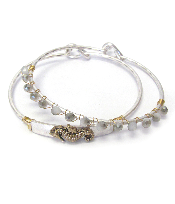 Sealife theme double wire bangle bracelet - sea horse