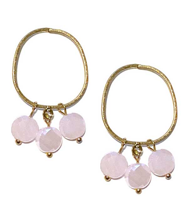 FACET STONE DANGLE METAL HOOP EARRING