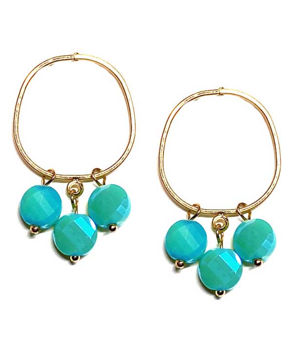Facet stone dangle metal hoop earring