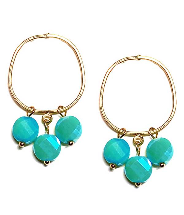 FACET STONE DANGLE METAL HOOP EARRING