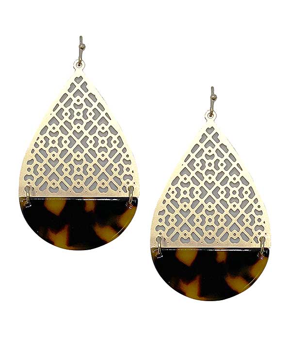 METAL FILIGREE AND ACRYLIC BOTTOM TEARDROP EARRING