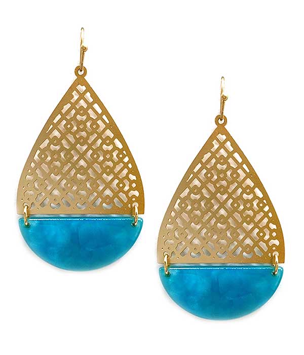 METAL FILIGREE AND ACRYLIC BOTTOM TEARDROP EARRING