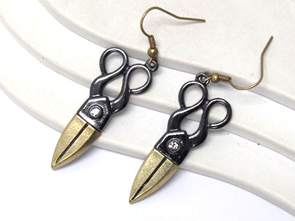 Crystal stud scissors earrings