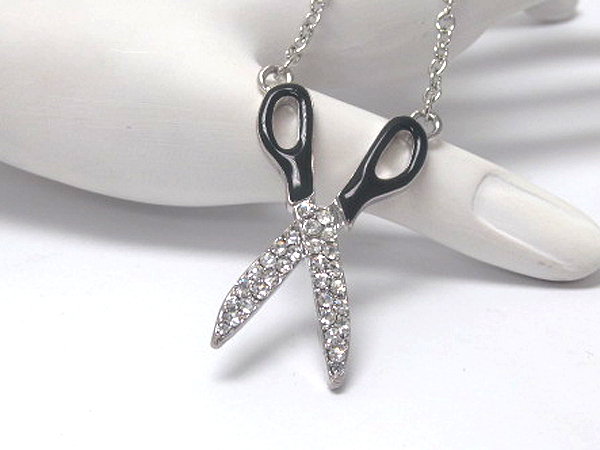 Crystal and epoxy scissors chain necklace