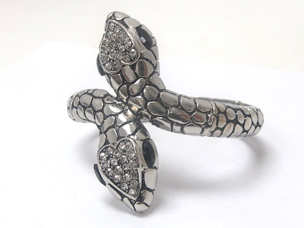 Two crystal eye headed metal snake fashion patern stretch bracelet