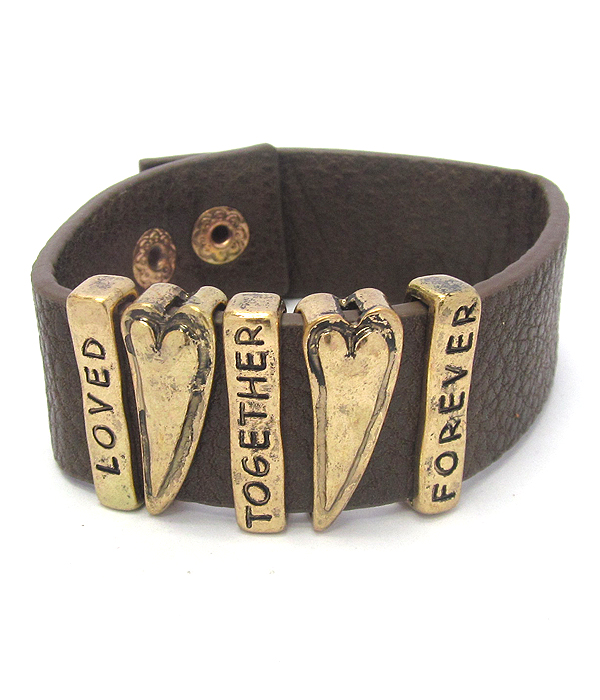 Religious inspiration heart leather snap on bracelet - love together forever