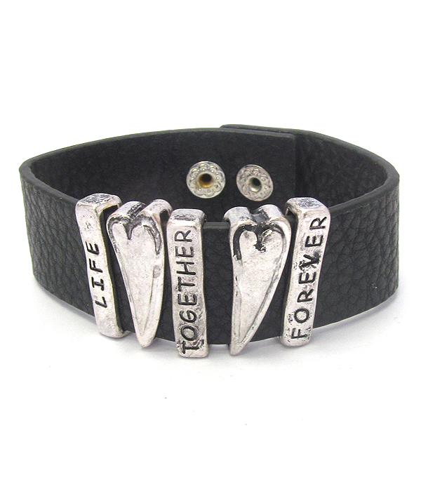 Religious inspiration heart leather snap on bracelet - love together forever
