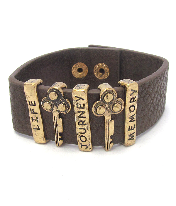 Inspiration key leather snap on bracelet - life journey memory