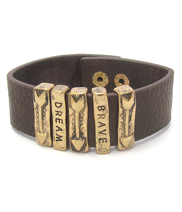Inspiration arrow leather snap on bracelet - dream brave