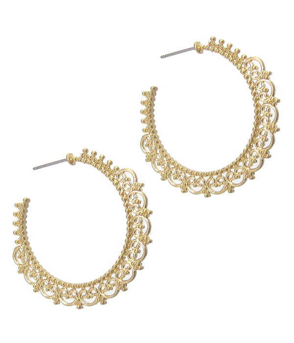 Metal filigree hoop earring
