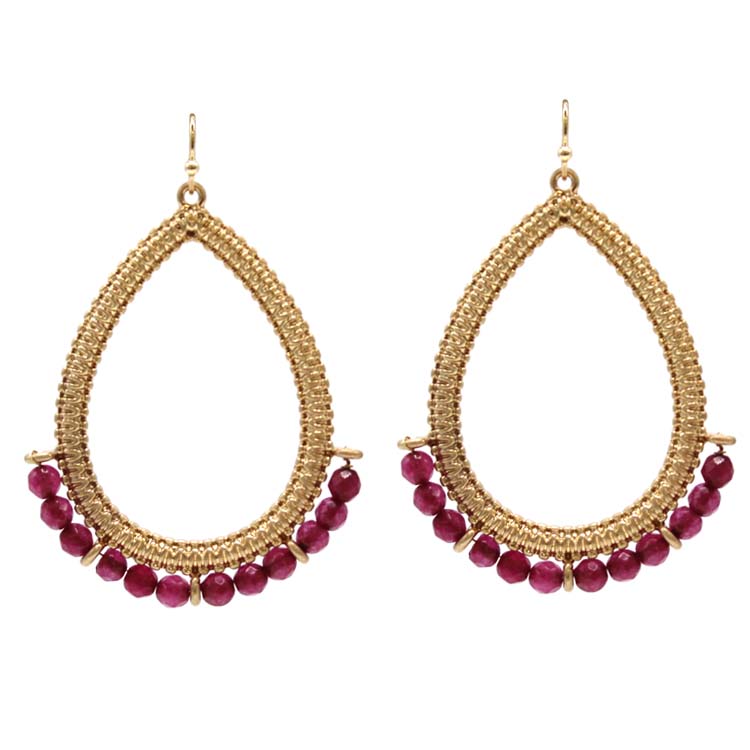 SEMI PRECIOUS STONE METAL TEARDROP EARRING