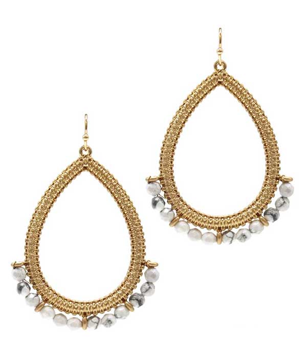 Semi precious stone metal teardrop earring