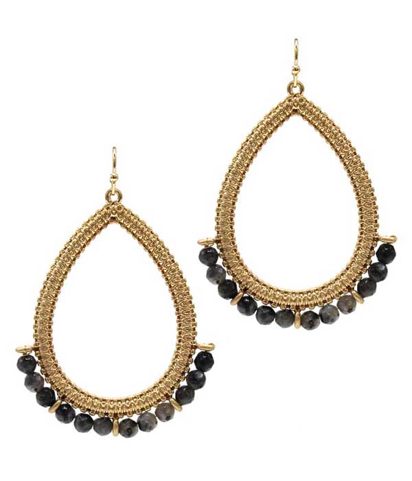 SEMI PRECIOUS STONE METAL TEARDROP EARRING