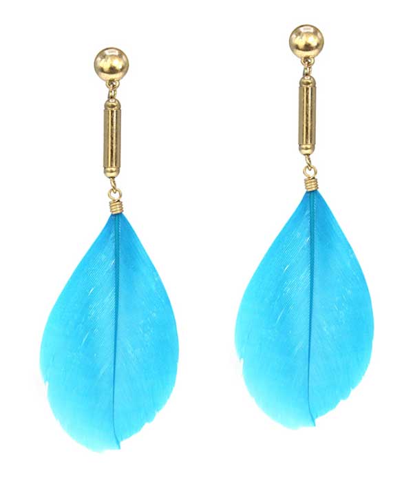 Feather drop earring