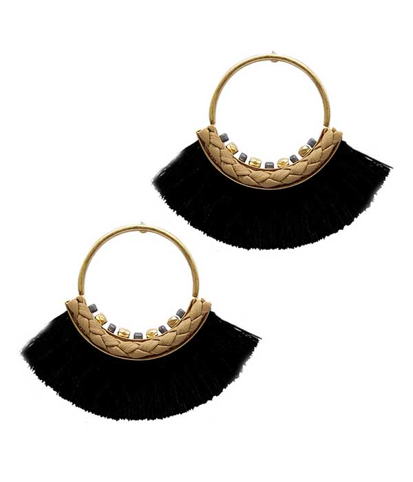 Metal hoop and fan tassel earring