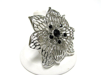 Crystal stud metal large flower ring