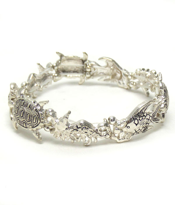 Textured metal sealife stretch bracelet