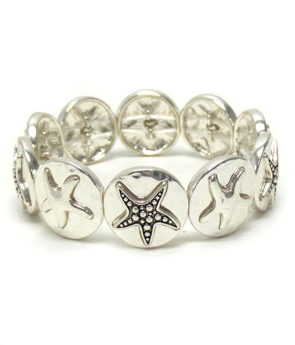 Starfish on metal disk stretch bracelet