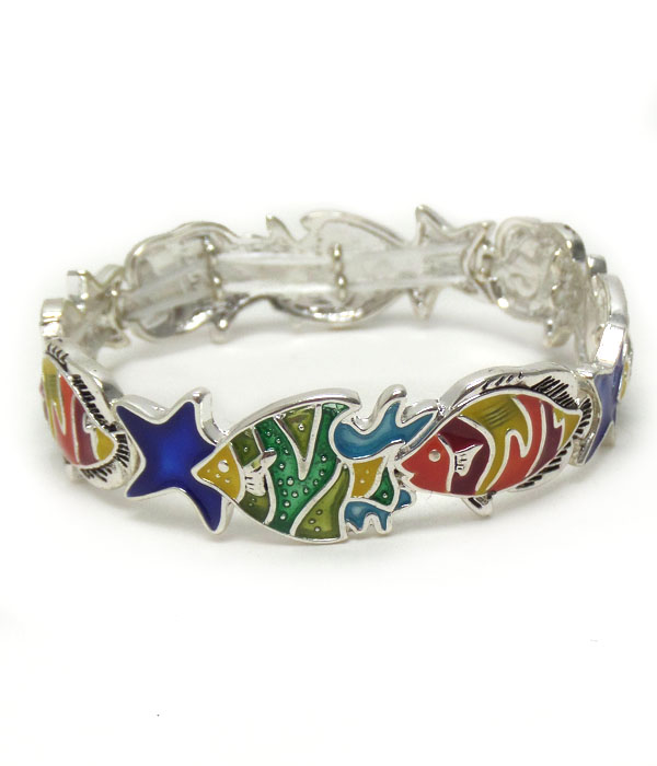 Multicolor metal sea life stretch bracelet