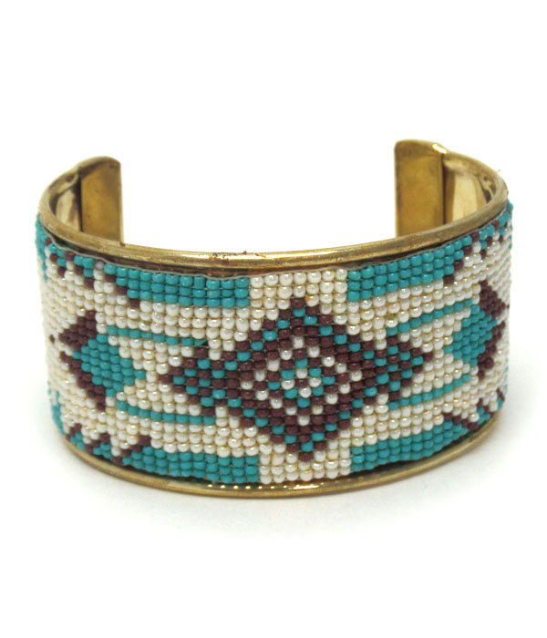 Turquoise and ivory navajo pattern bangle -western