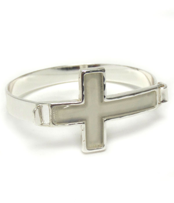 Mop cross hinge bangle bracelet