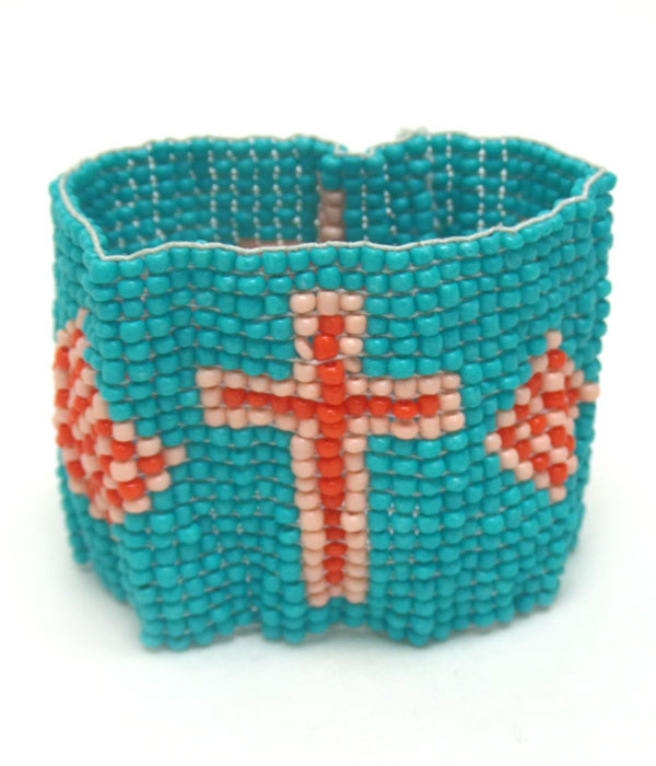 Turquoise multi cross seed bead pattern bracelet