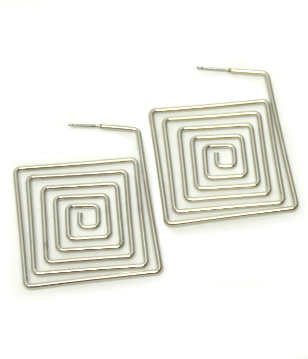 Square rhodium swirl errings 