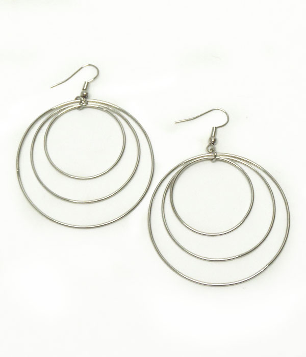 Three loop rhodium earrings