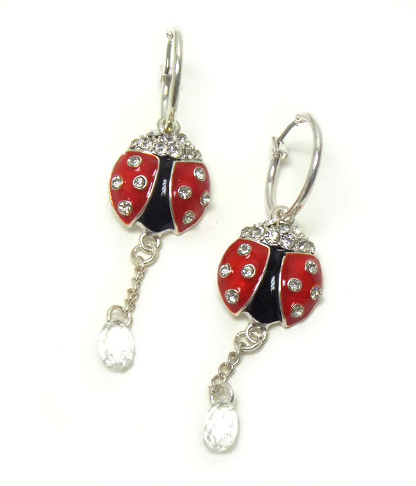 Ladybug with stones hoop earrings