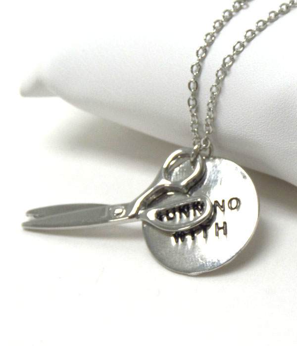 Premier electro plating scissor and metal disk necklace