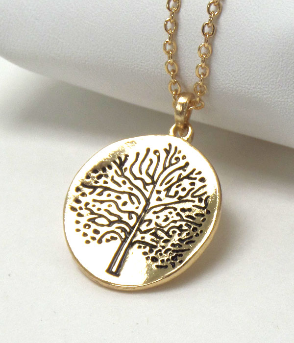 Premier electro plating tree of life on disk necklace