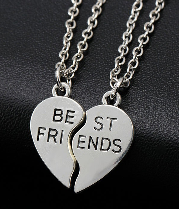 Best friends heart two pendant necklace set